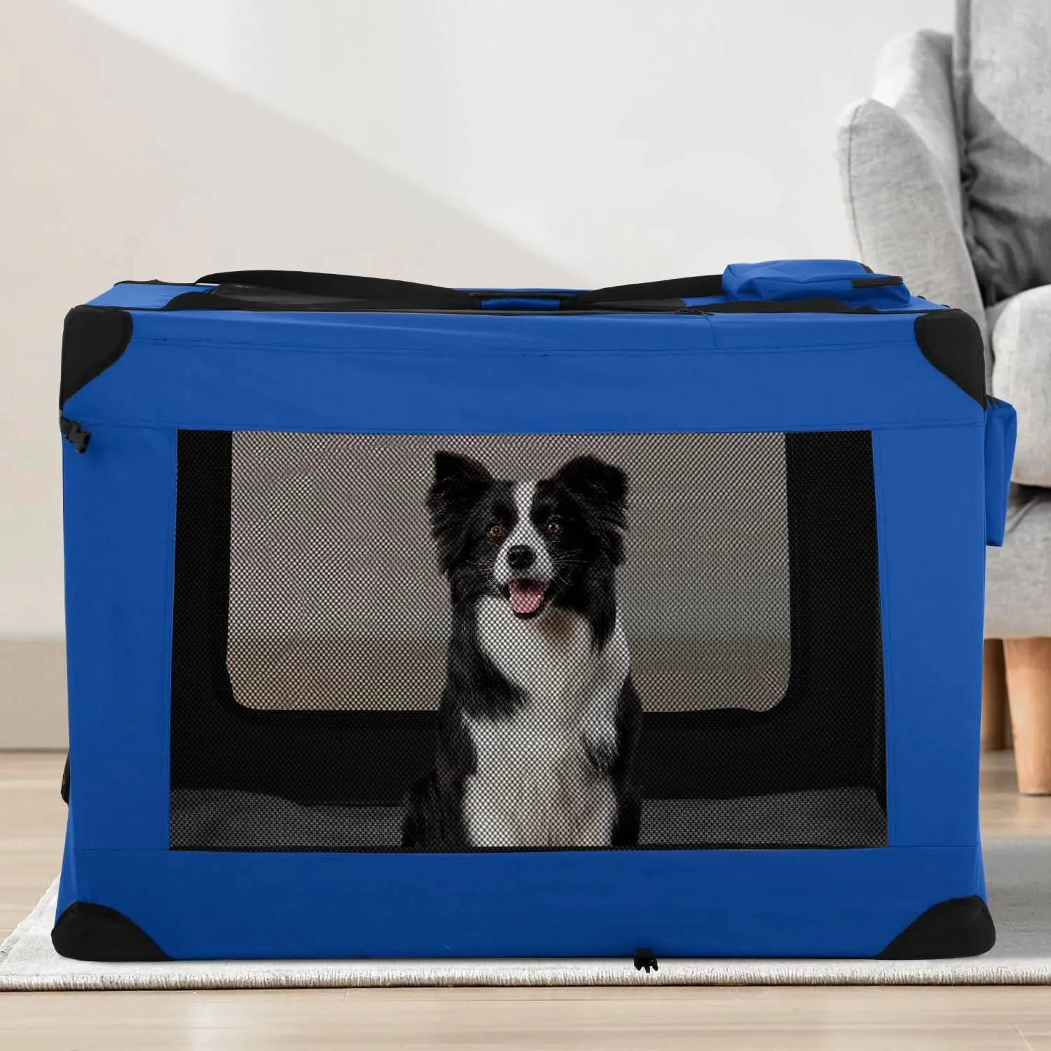 24/36/42 Inch Extra Large Portable Pet Carrier,Foldable XL Dog Cat Crate,Cat Dog Kennels Indoor,Collapsible Travel Soft Sided Cat Dog Cage,Dog Cat Carrier Large,42.3" L28" W 31.1" H,Blue