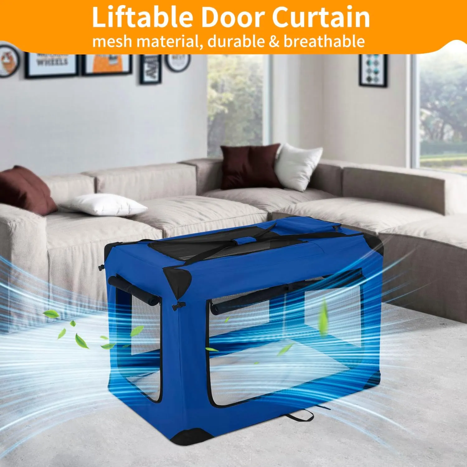 24/36/42 Inch Extra Large Portable Pet Carrier,Foldable XL Dog Cat Crate,Cat Dog Kennels Indoor,Collapsible Travel Soft Sided Cat Dog Cage,Dog Cat Carrier Large,42.3" L28" W 31.1" H,Blue