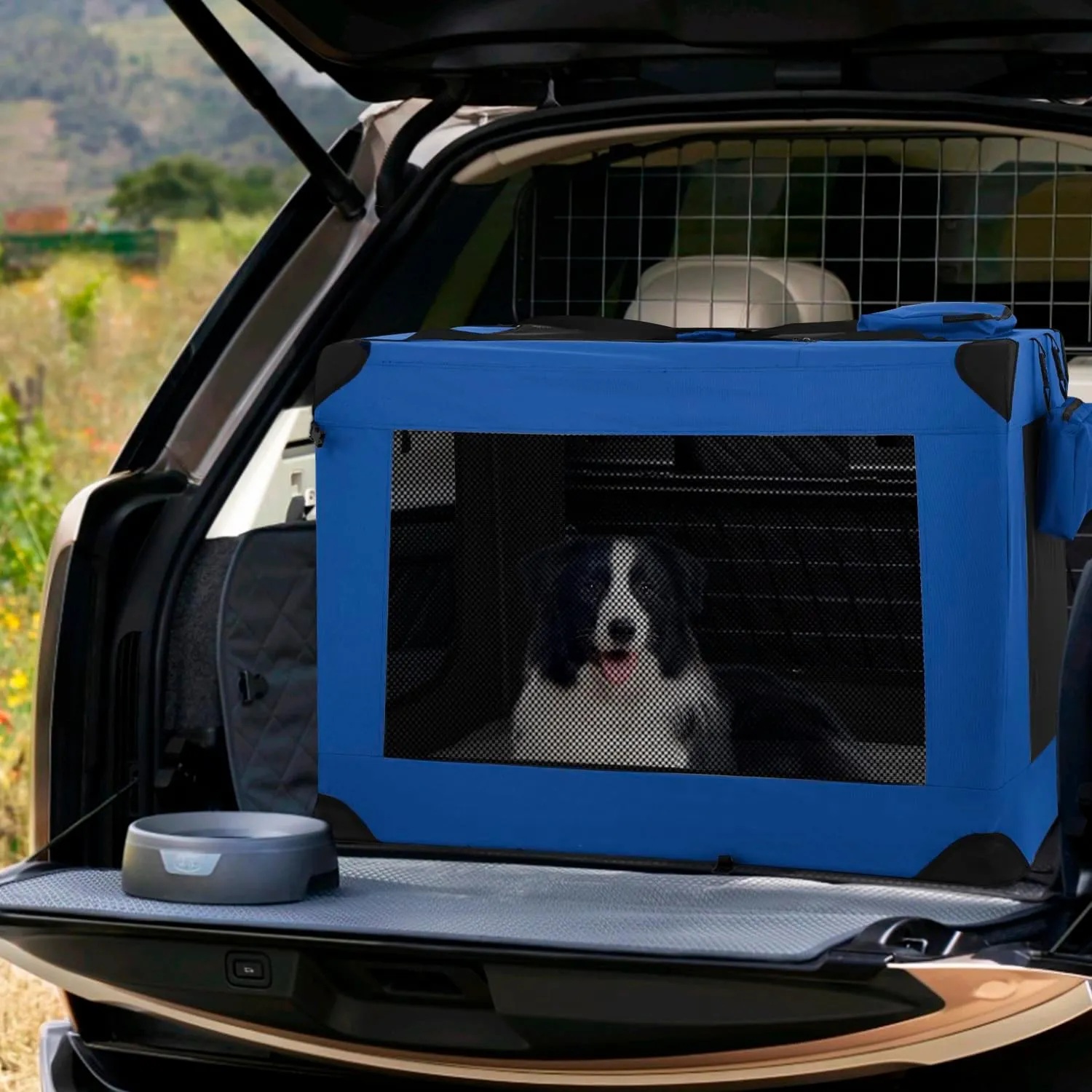 24/36/42 Inch Extra Large Portable Pet Carrier,Foldable XL Dog Cat Crate,Cat Dog Kennels Indoor,Collapsible Travel Soft Sided Cat Dog Cage,Dog Cat Carrier Large,42.3" L28" W 31.1" H,Blue