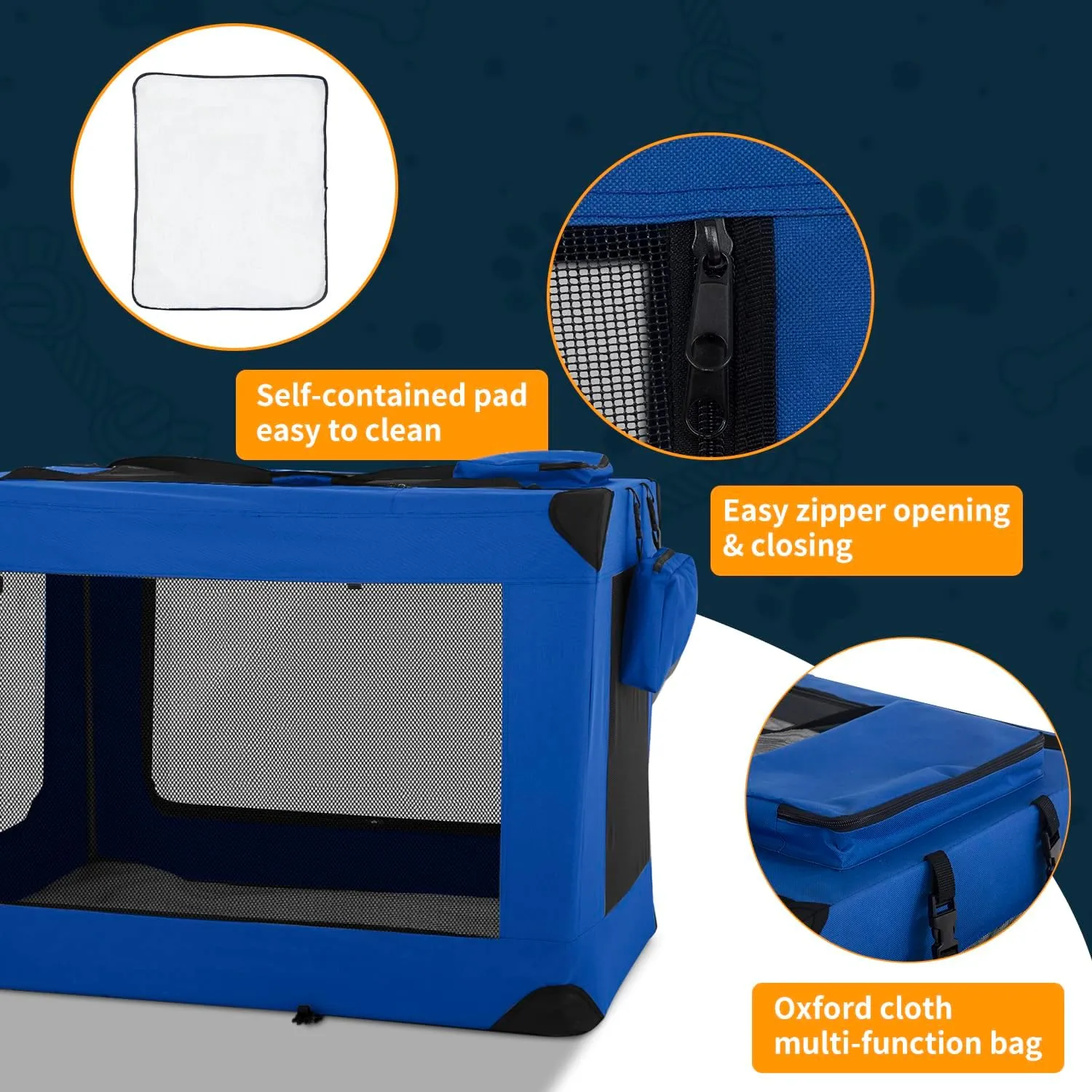 24/36/42 Inch Extra Large Portable Pet Carrier,Foldable XL Dog Cat Crate,Cat Dog Kennels Indoor,Collapsible Travel Soft Sided Cat Dog Cage,Dog Cat Carrier Large,42.3" L28" W 31.1" H,Blue