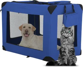24/36/42 Inch Extra Large Portable Pet Carrier,Foldable XL Dog Cat Crate,Cat Dog Kennels Indoor,Collapsible Travel Soft Sided Cat Dog Cage,Dog Cat Carrier Large,42.3" L28" W 31.1" H,Blue