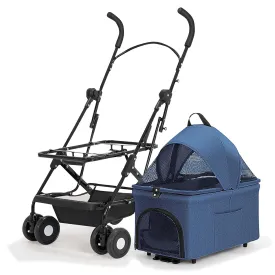 3 in 1 Dog Stroller 4 Wheels Folding Pet Stroller with Detachable Carrier Multifunction Dog Travel Carrier Portable Pet Jogging Stroller for Medium Small Dogs Cats (Blue)