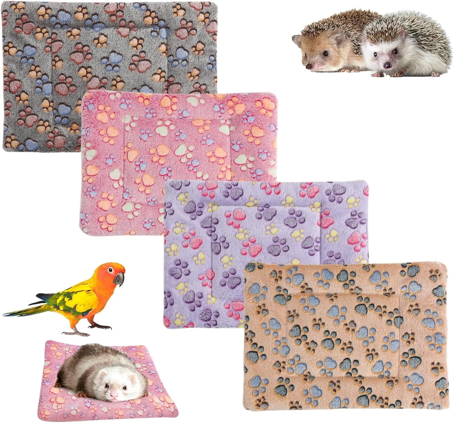 4 Pcs Waterproof Guinea Pig Bedding Winter Guinea Pig Plush Cage Liners Soft Dog Cat Bed Mat Reversible Cozy Animal Pee Pad Hamster Bed Mat Washable for Bunny (B Style, 9.6 * 7.5)