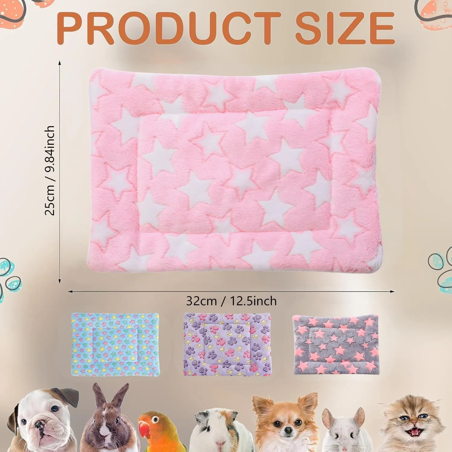 4 Pcs Waterproof Guinea Pig Bedding Winter Guinea Pig Plush Cage Liners Soft Dog Cat Bed Mat Reversible Cozy Animal Pee Pad Hamster Bed Mat Washable for Bunny (B Style, 9.6 * 7.5)
