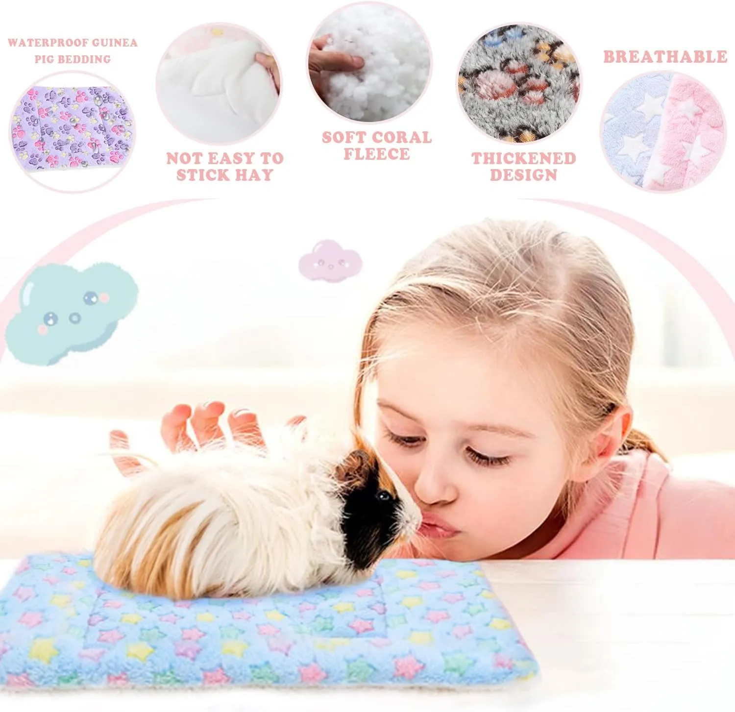 4 Pcs Waterproof Guinea Pig Bedding Winter Guinea Pig Plush Cage Liners Soft Dog Cat Bed Mat Reversible Cozy Animal Pee Pad Hamster Bed Mat Washable for Bunny (B Style, 9.6 * 7.5)