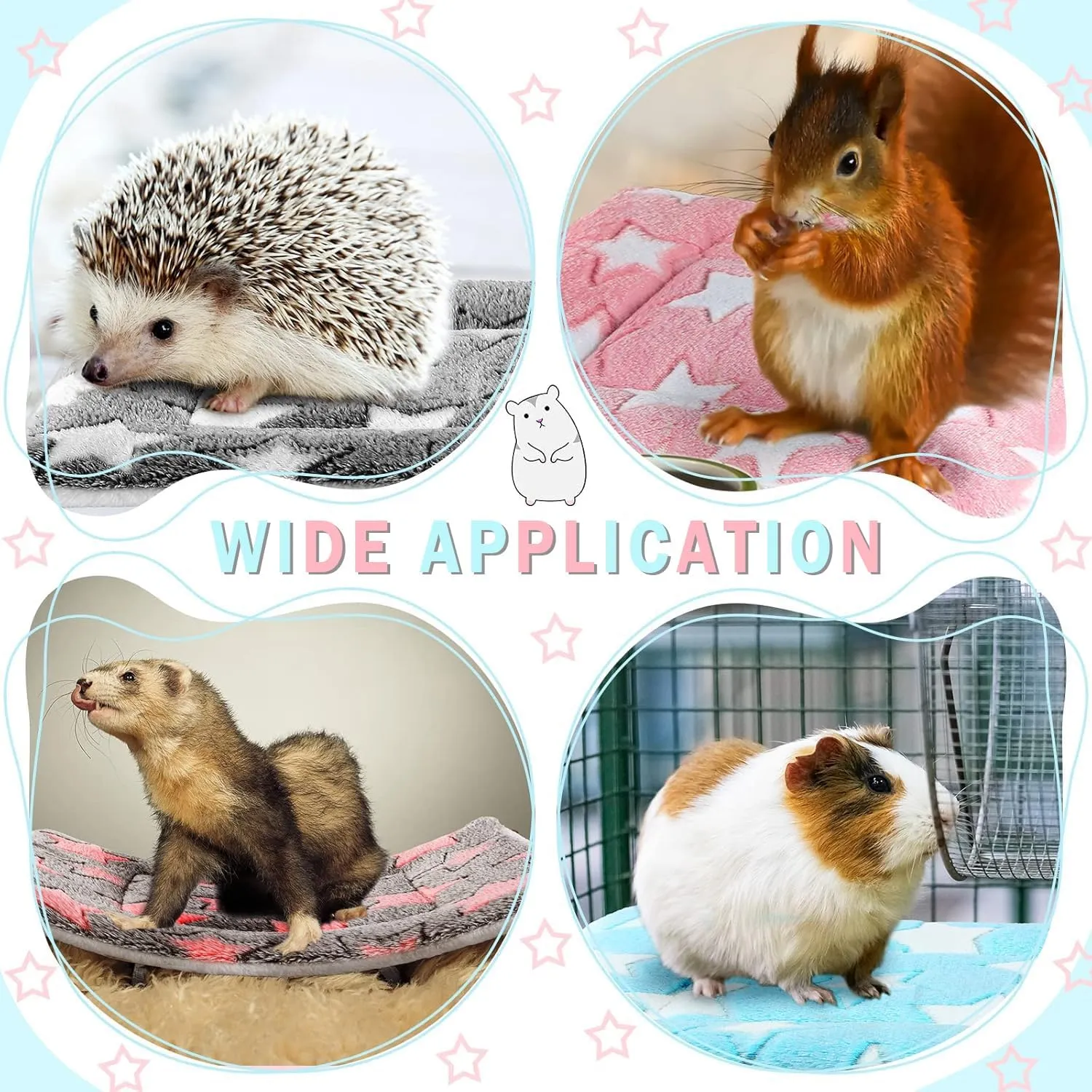 4 Pcs Waterproof Guinea Pig Bedding Winter Guinea Pig Plush Cage Liners Soft Dog Cat Bed Mat Reversible Cozy Animal Pee Pad Hamster Bed Mat Washable for Bunny (B Style, 9.6 * 7.5)