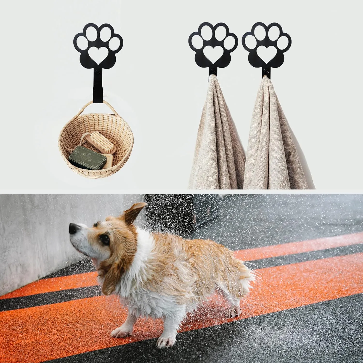 6 PCS Dog Paw Shaped Dog Leash Hook for Wall