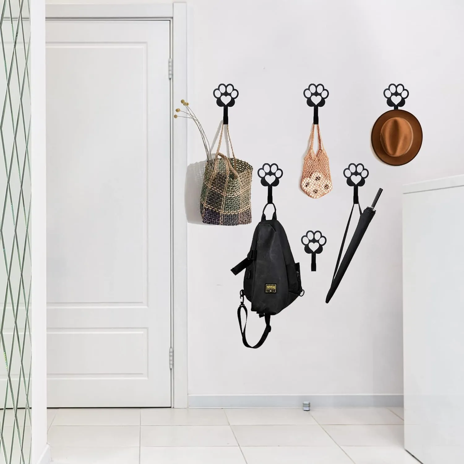 6 PCS Dog Paw Shaped Dog Leash Hook for Wall