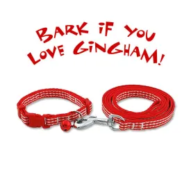 Adjustable Red Gingham Ribbon Pet Dog Collar & Leash Set