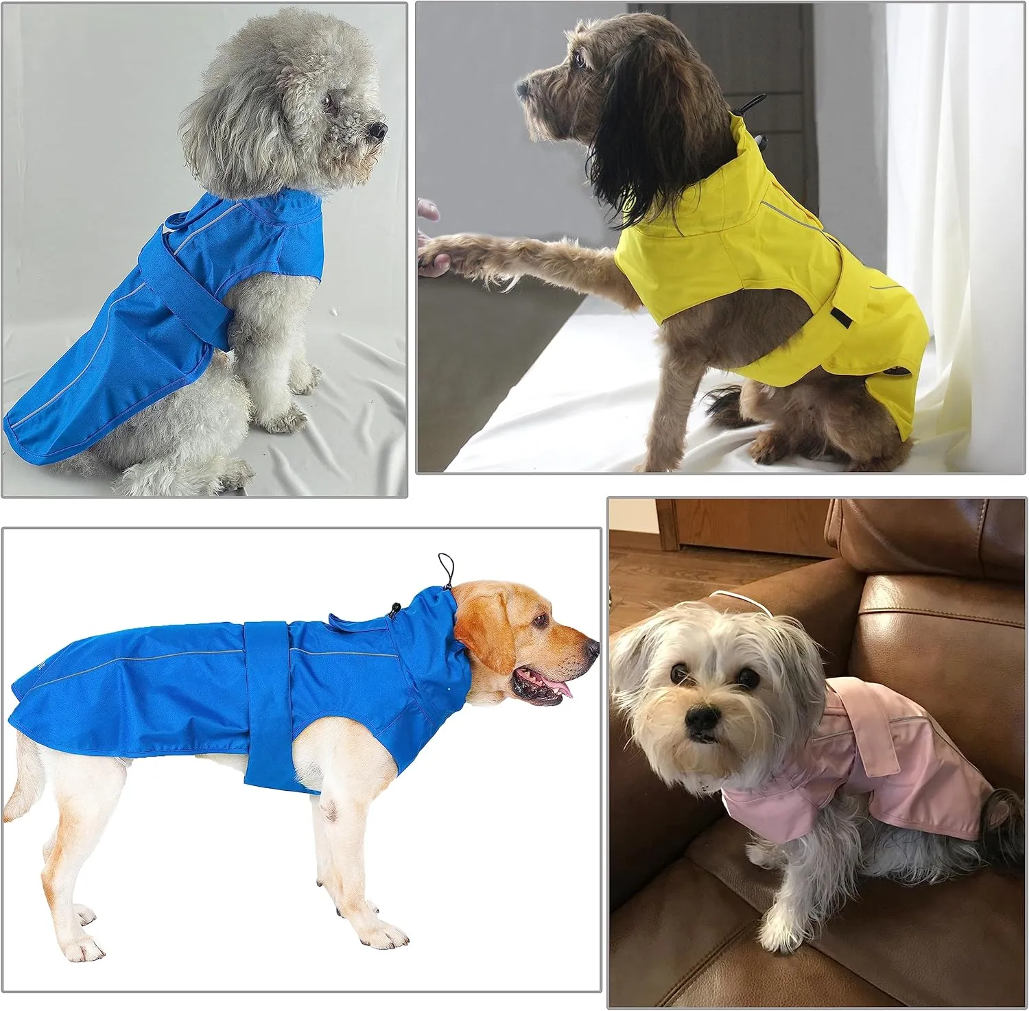 Adjustable Waterproof Dog Raincoat for Dogs,Lightweight Pet Rain Jacket Puppy Clothes with Reflective Strip for Small Medium Large Dogs (Yellow, Medium)