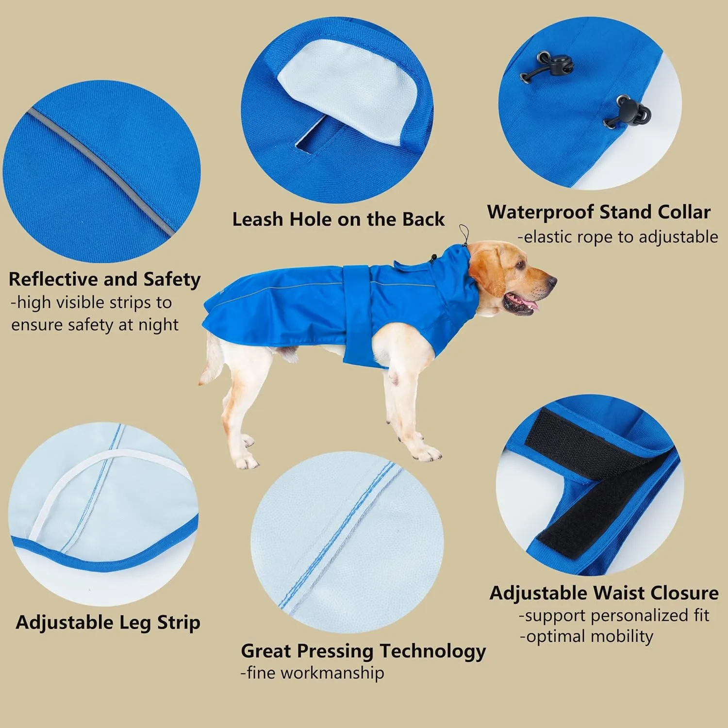 Adjustable Waterproof Dog Raincoat for Dogs,Lightweight Pet Rain Jacket Puppy Clothes with Reflective Strip for Small Medium Large Dogs (Yellow, Medium)