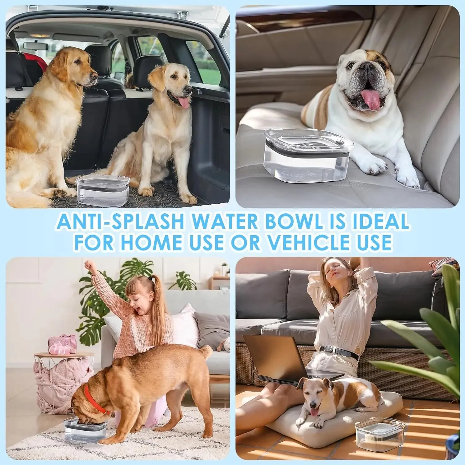 Anti-Splash Pet Water Bowl with 2L Capacity, No Mess Dispenser