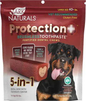 Ark Naturals Protection  Brushless Toothpaste  Large Breeds, 18oz Bag  Dog Dental Chew with Toothpaste Center  Prevent Plaque & Tartar and Freshen Breath with Dental Chews for Dogs