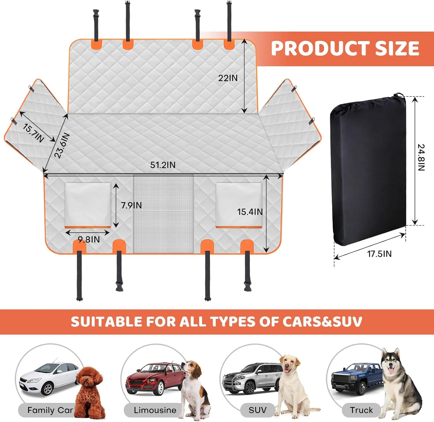 Back Seat Extender for Dogs - Hard Bottom Dog Car Seat Cover for Back Seat Bed,Anti-Scratch Dog Hammock for Car Travel,Backseat Portable Car Camping Pad for SUV Truck