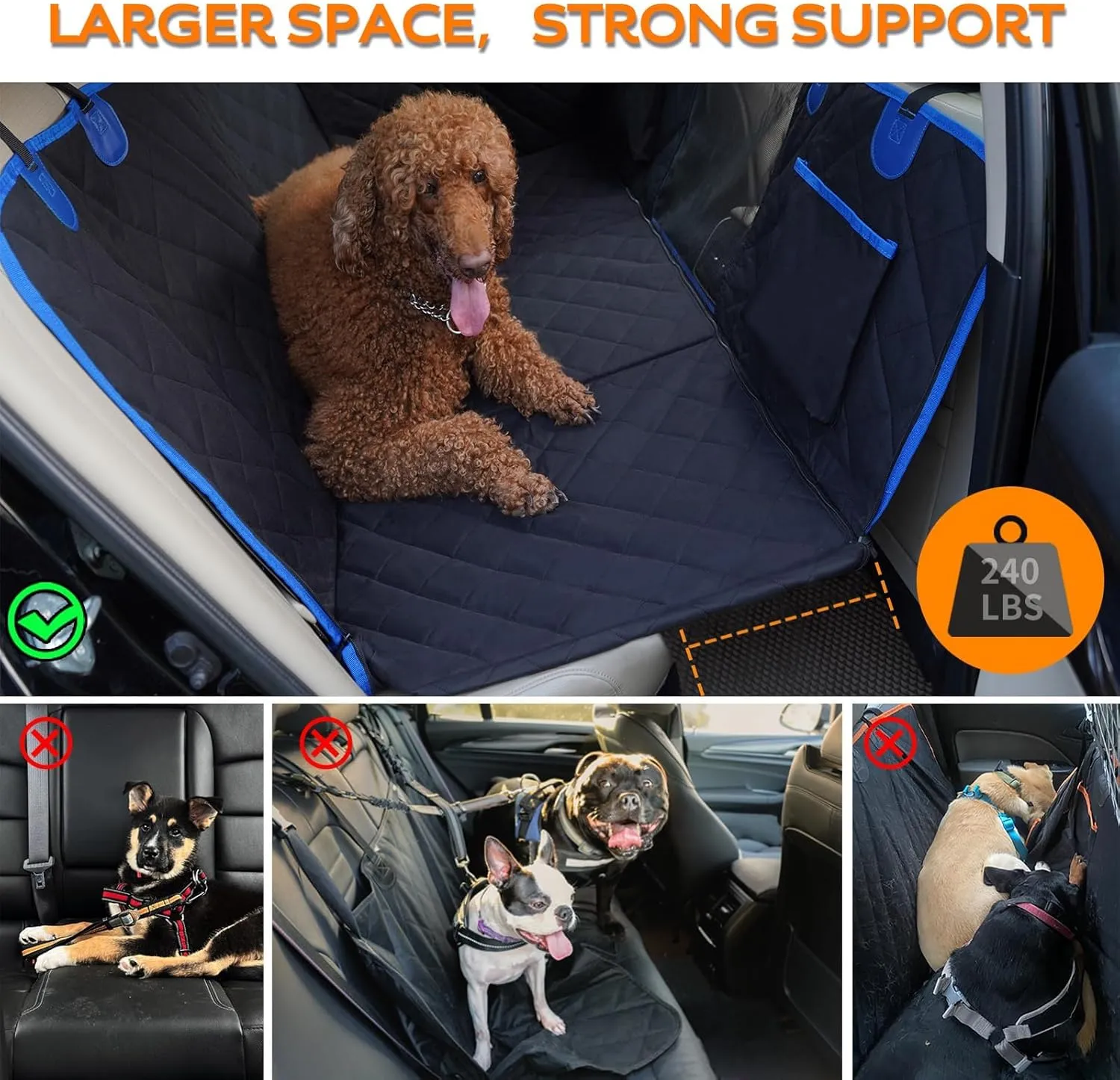 Back Seat Extender for Dogs,Hard Bottom Dog Car Seat Cover for Back Seat Bed,Anti-Scratch Dog Hammock for Car Travel,Backseat Portable Car Camping Pad for SUV Truck (Blue)