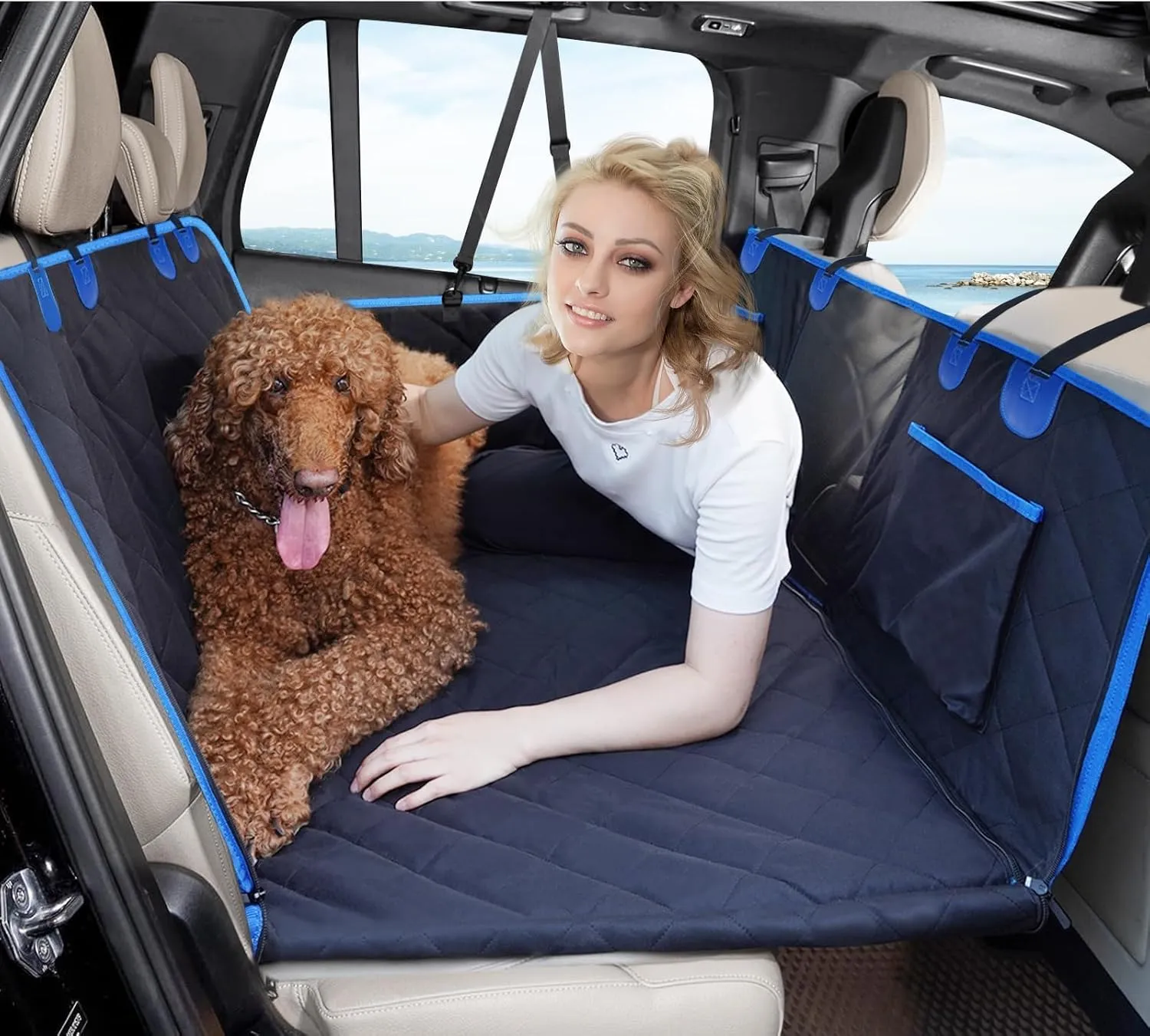 Back Seat Extender for Dogs,Hard Bottom Dog Car Seat Cover for Back Seat Bed,Anti-Scratch Dog Hammock for Car Travel,Backseat Portable Car Camping Pad for SUV Truck (Blue)