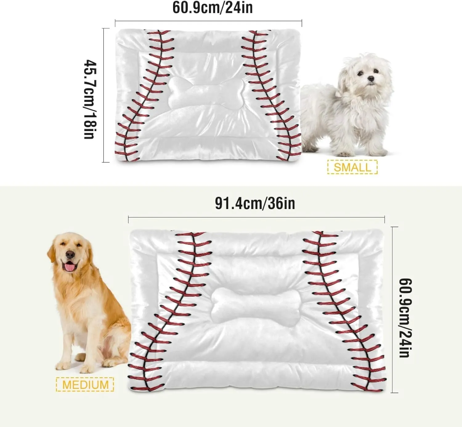 Baseball Red Lace Dog and Cat Bed, Rectangle Comfortable Pet Bed, Ultra Soft Calming for Small Medium Large Dogs, 36" x 24"