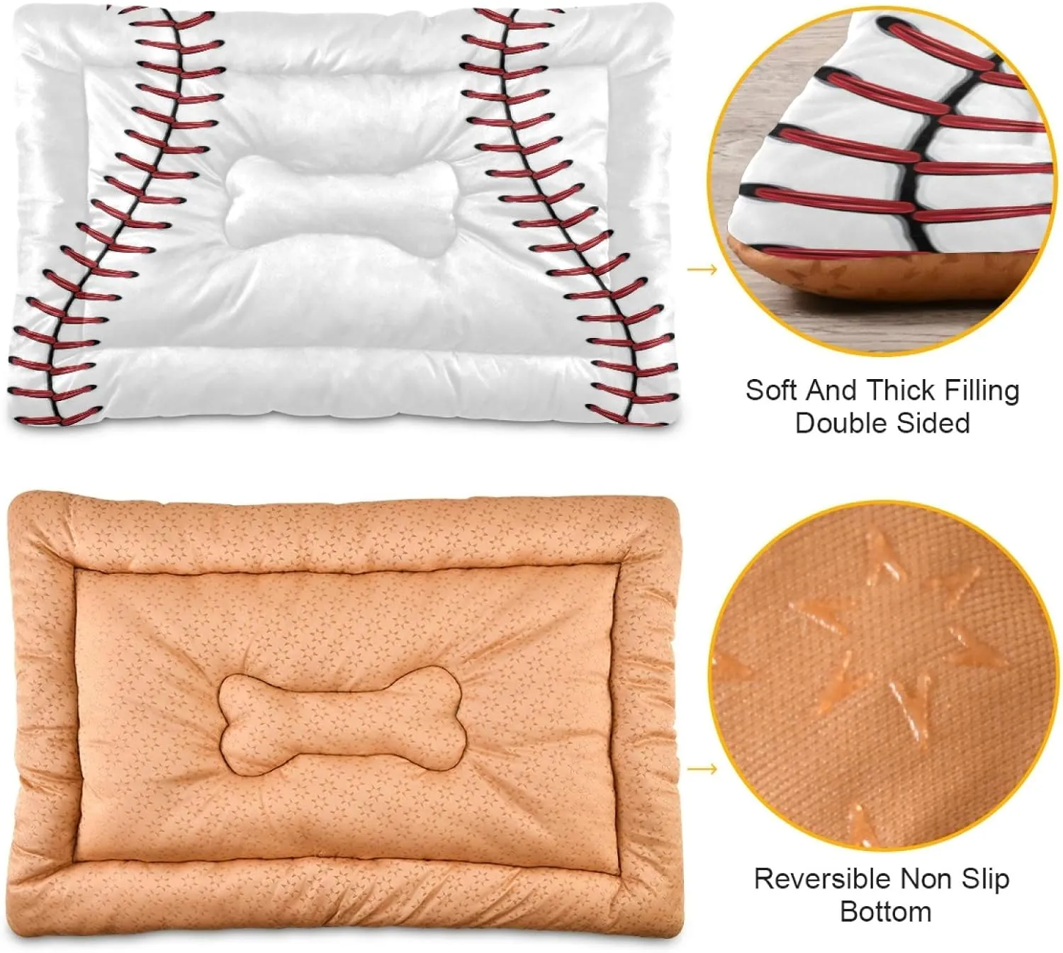 Baseball Red Lace Dog and Cat Bed, Rectangle Comfortable Pet Bed, Ultra Soft Calming for Small Medium Large Dogs, 36" x 24"