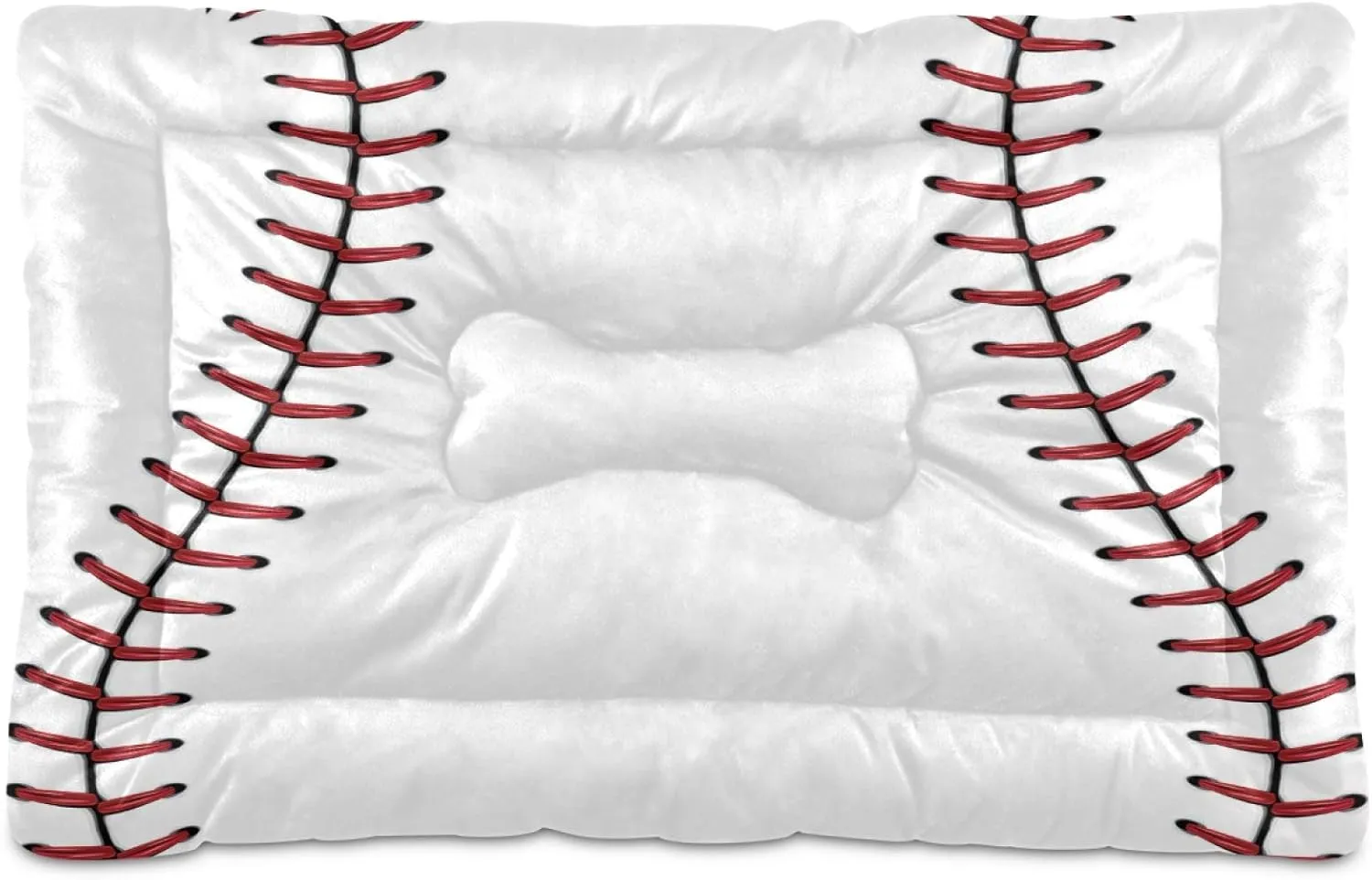 Baseball Red Lace Dog and Cat Bed, Rectangle Comfortable Pet Bed, Ultra Soft Calming for Small Medium Large Dogs, 36" x 24"