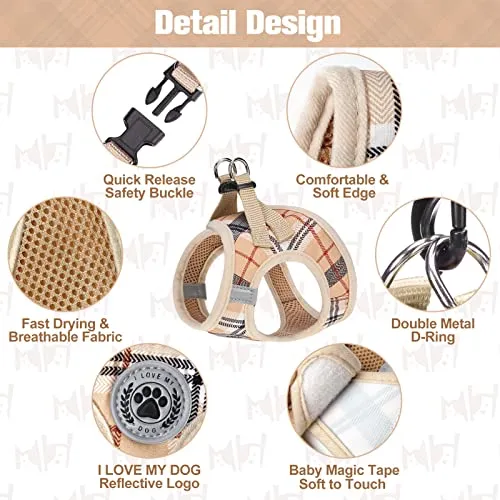 BEAUTYZOO Dog Harness and Leash Set for Small Medium Dogs,No Pull Step-in Harness for Puppy S M Sized Dogs and Cats,Air Mesh Adjustable Breathable Soft No Chock Escape Proof Vest Harness,Sky Blue S