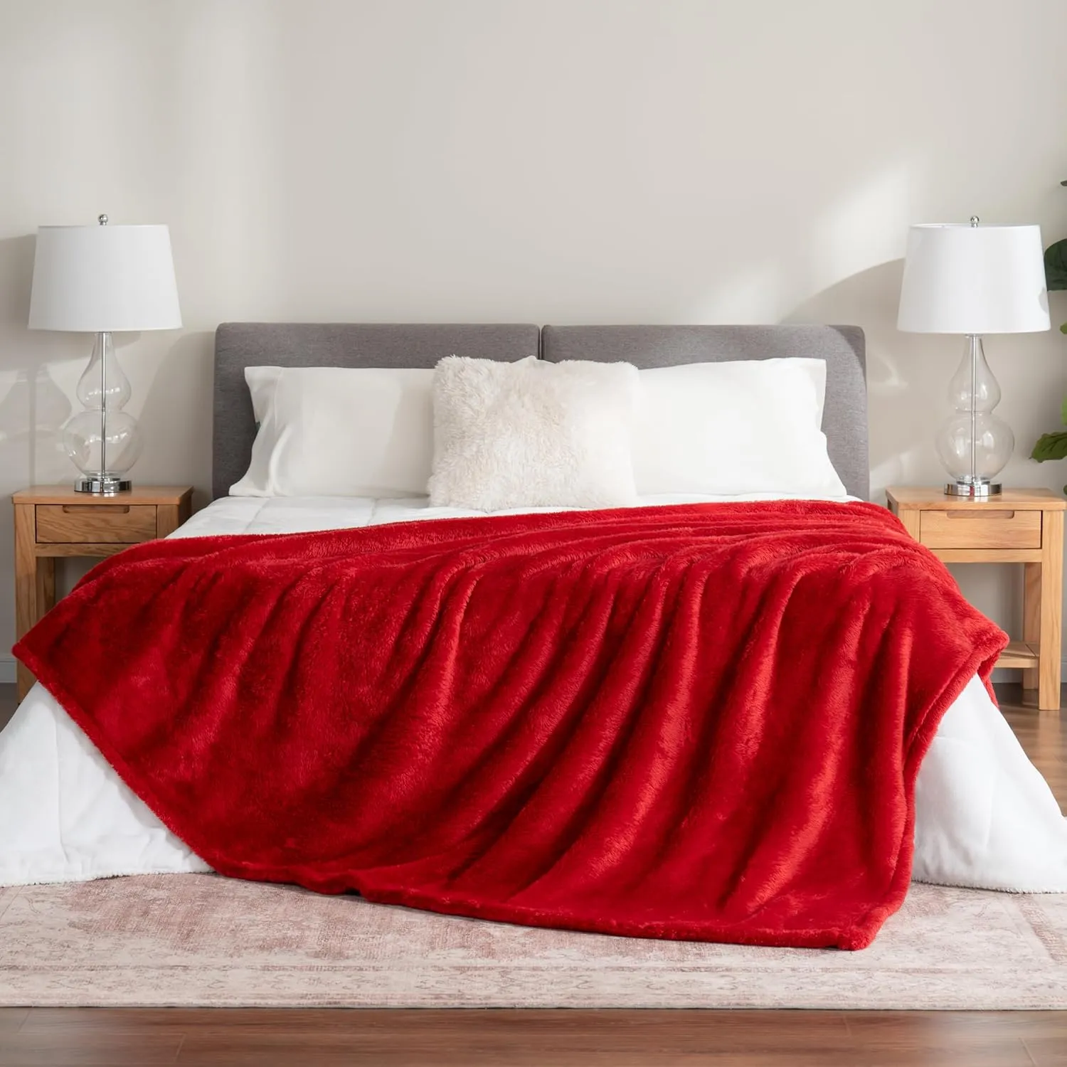 Berkshire Blanket Classic Extra-Fluffy Plush Blanket, Queen Size Bed Blanket, Soft Fuzzy Fluffy Long Hair Blanket for Couch Sofa Bed, Chili, 90x90 Inches