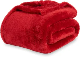 Berkshire Blanket Classic Extra-Fluffy Plush Blanket, Queen Size Bed Blanket, Soft Fuzzy Fluffy Long Hair Blanket for Couch Sofa Bed, Chili, 90x90 Inches