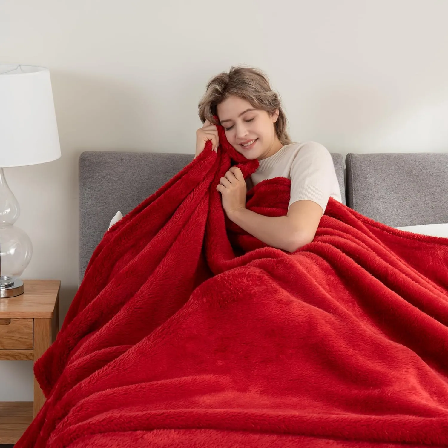 Berkshire Blanket Classic Extra-Fluffy Plush Blanket, Queen Size Bed Blanket, Soft Fuzzy Fluffy Long Hair Blanket for Couch Sofa Bed, Chili, 90x90 Inches