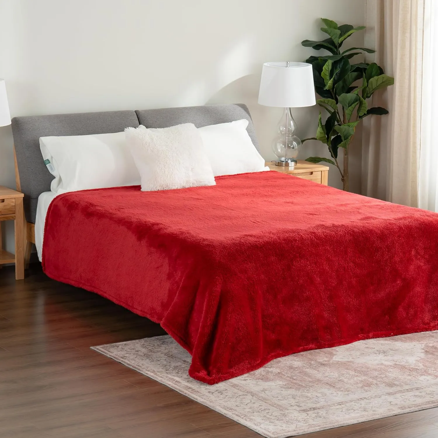 Berkshire Blanket Classic Extra-Fluffy Plush Blanket, Queen Size Bed Blanket, Soft Fuzzy Fluffy Long Hair Blanket for Couch Sofa Bed, Chili, 90x90 Inches