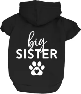 Big Sister Heart Paw Baby Announcement Dog Hoodie Fleece Lined Pullover Sweatshirt with Leash Hole (Black, Large 86)