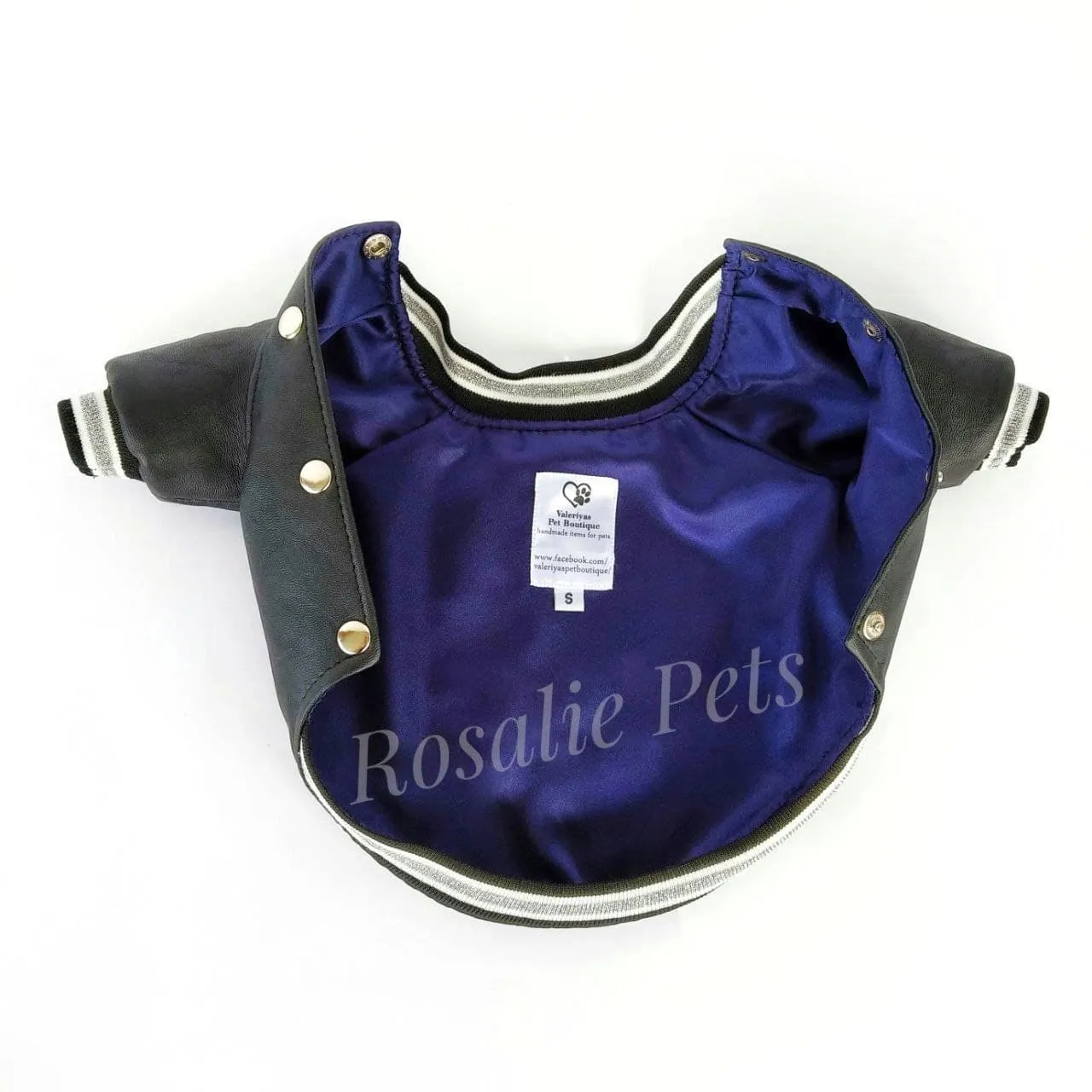 Black leather dog jacket with skull embroidery