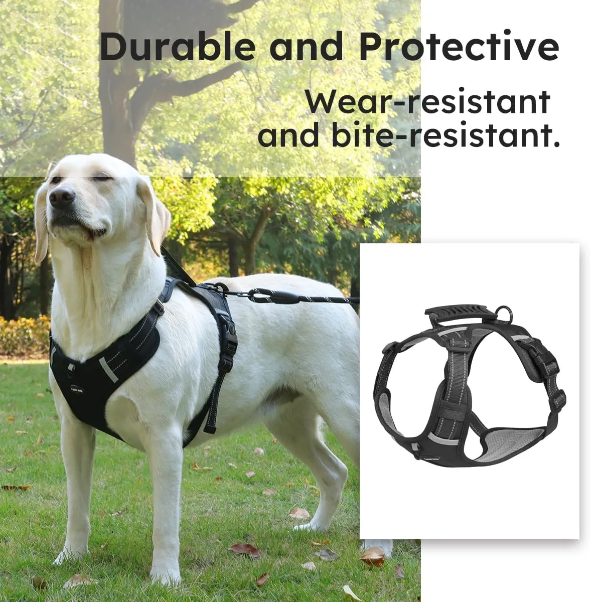 Breathable mesh Dog Harness No Pull and Leash Set Adjustable Pet Harness with Soft Padded Vertical Handle for Lifting Reflective No-Choke Dog Vest 2 Leash Hooks Escape Proof (Black, L)