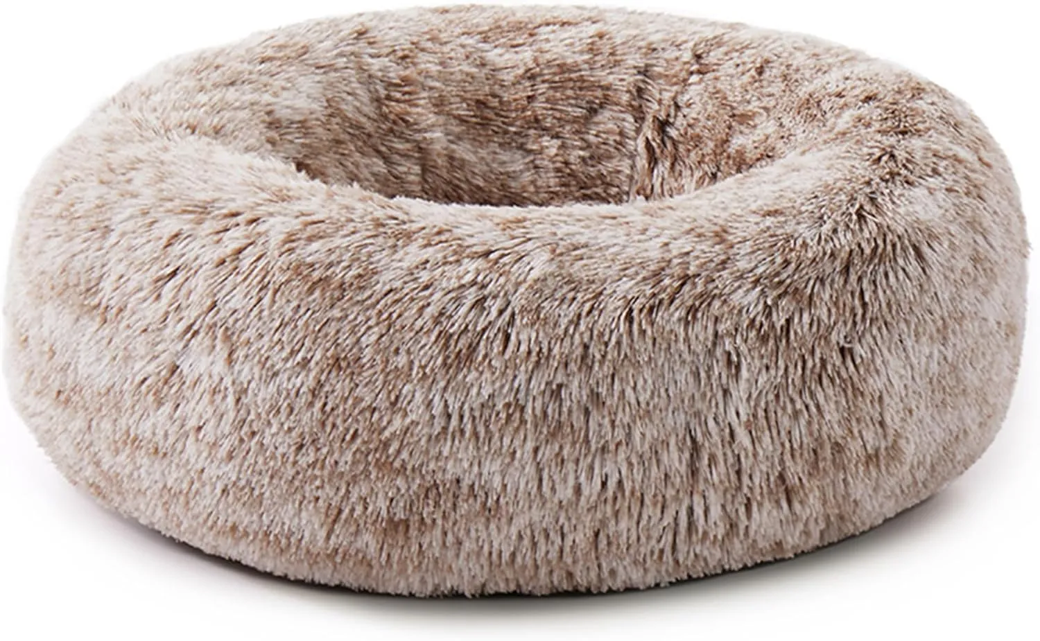 Calming Anti-Anxiety Donut Cuddler Dog Bed, Soft Warming Cozy Round Cushion for Small Medium Dogs and Cats, Fluffy Faux Fur Plush Pet Indoor Sleeping Washable