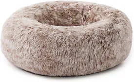 Calming Anti-Anxiety Donut Cuddler Dog Bed, Soft Warming Cozy Round Cushion for Small Medium Dogs and Cats, Fluffy Faux Fur Plush Pet Indoor Sleeping Washable