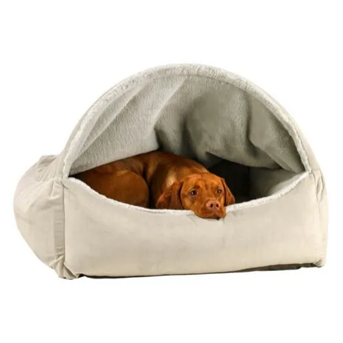 Canopy Burrow Bed — Cloud Dream Fur   MicroVelvet Granite