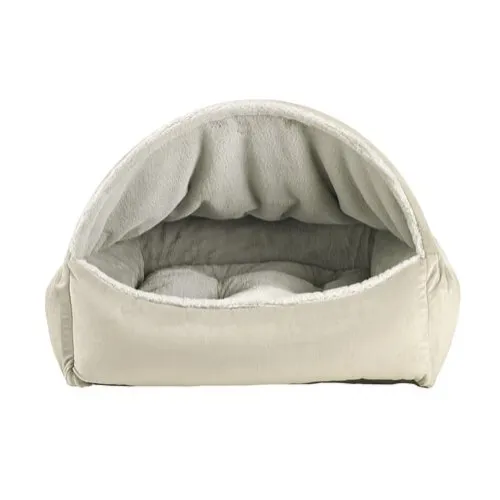 Canopy Burrow Bed — Cloud Dream Fur   MicroVelvet Granite