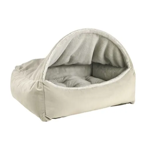 Canopy Burrow Bed — Cloud Dream Fur   MicroVelvet Granite