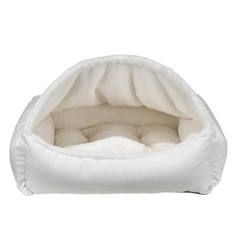 Canopy Burrow Bed — Winter Dream Fur   MicroVelvet Snowflake
