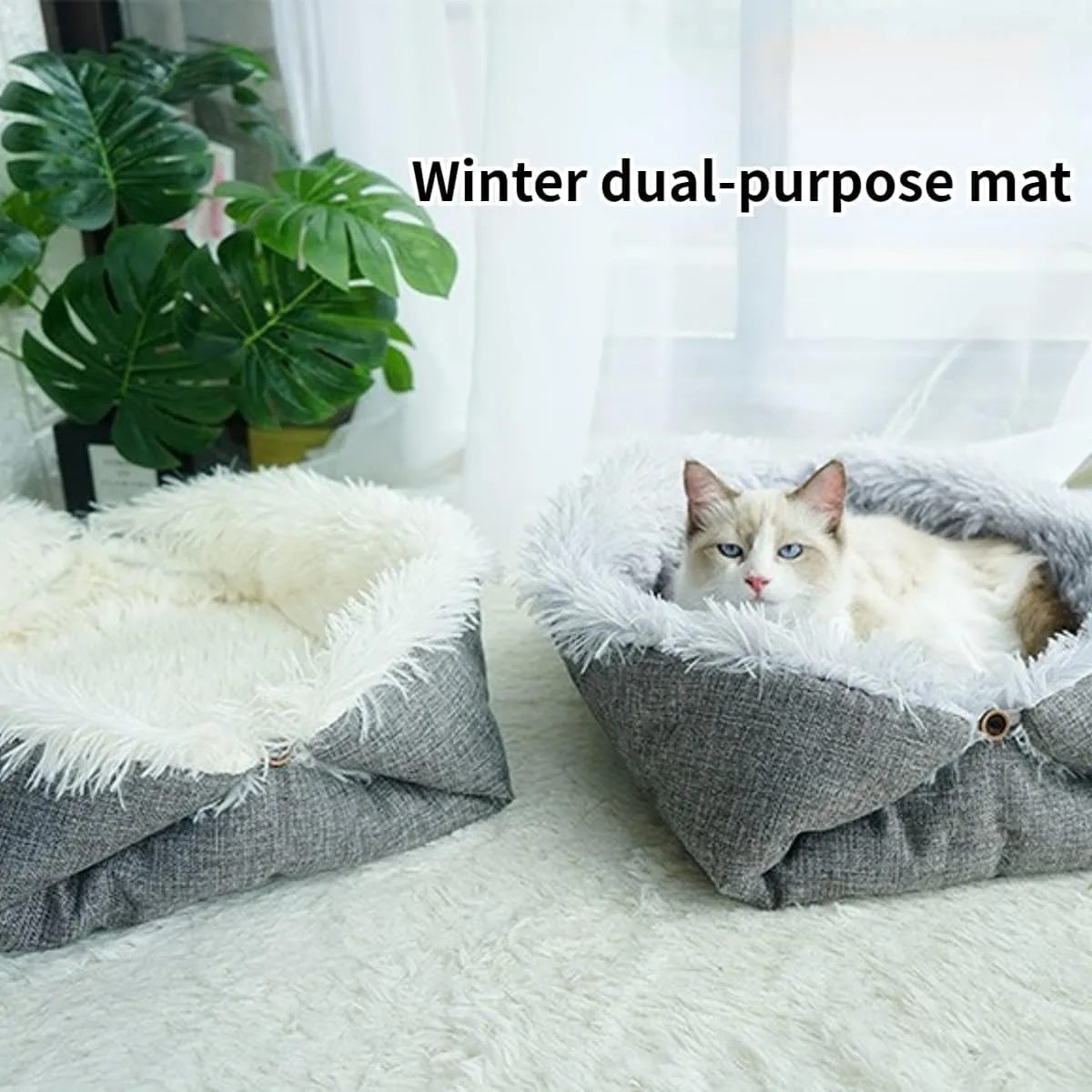 Cat Beds Small Dog Bed, Self Warming Cat Dog Mat Washable Warm Fluffy Pet Pad Calming Cushion Soft Kitty Bed for Indoor Outdoor Crate Pets Cat Small Dog Sleeping (Grey)