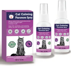 Cat Calming Pheromone Spray, Feline Calm Pheromones & Scratch Repellent for Cats, Cats Reduces Scratching Furniture Peeing Marking, Calming Cat for Travel, Vet Visits - 60 Day Kit (2 * 60 mL)