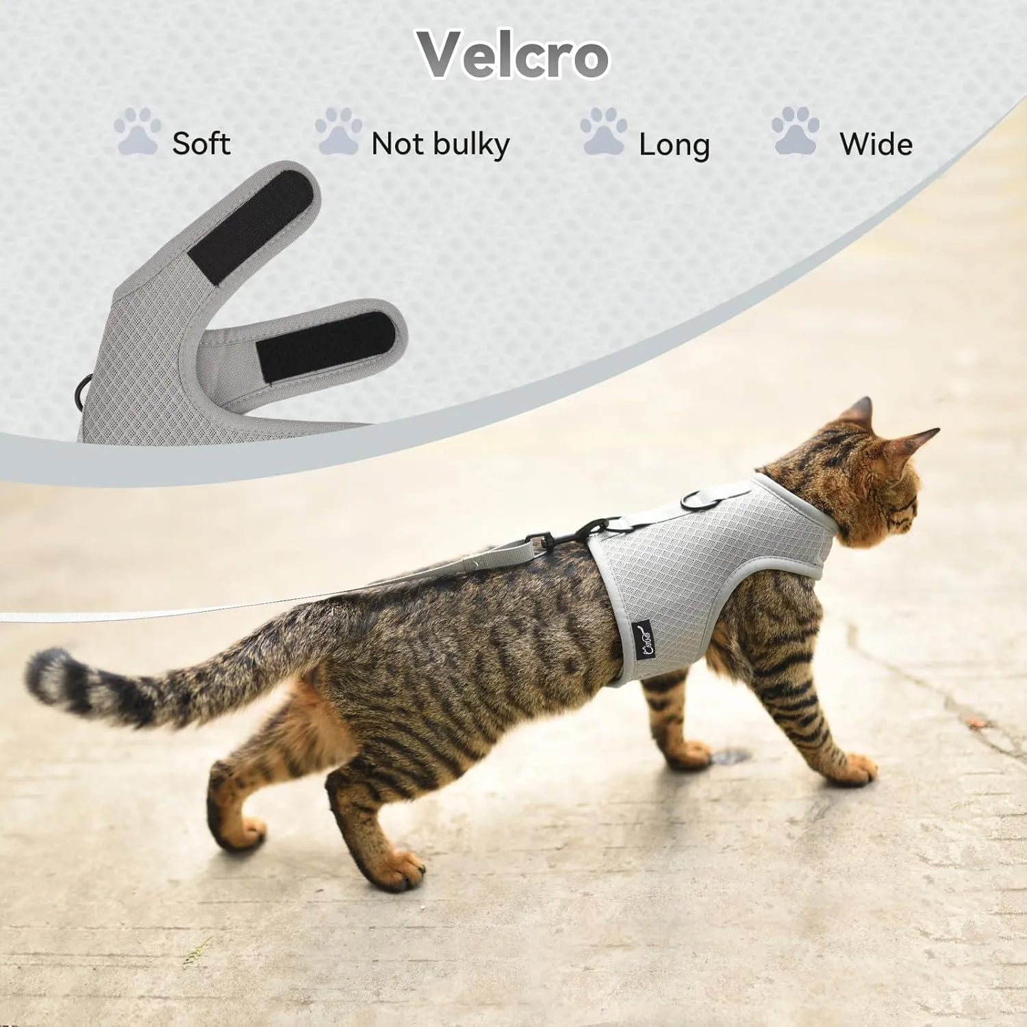Cat Harness and Leash for Walking Escape Proof Breathable Mesh Fabric, Solid Grey, Large, Adjustable Cat Walking Jackets, Padded Stylish Cat Vest