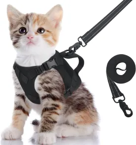 Cat Harness and Leash Set for Travel Training, no Pull Escape Soft Control Handle Tactical Vest for Puppy Kitten Small cat with ID tag,Adjustable snug Jacket Breathable air mesh Universal Anxiety