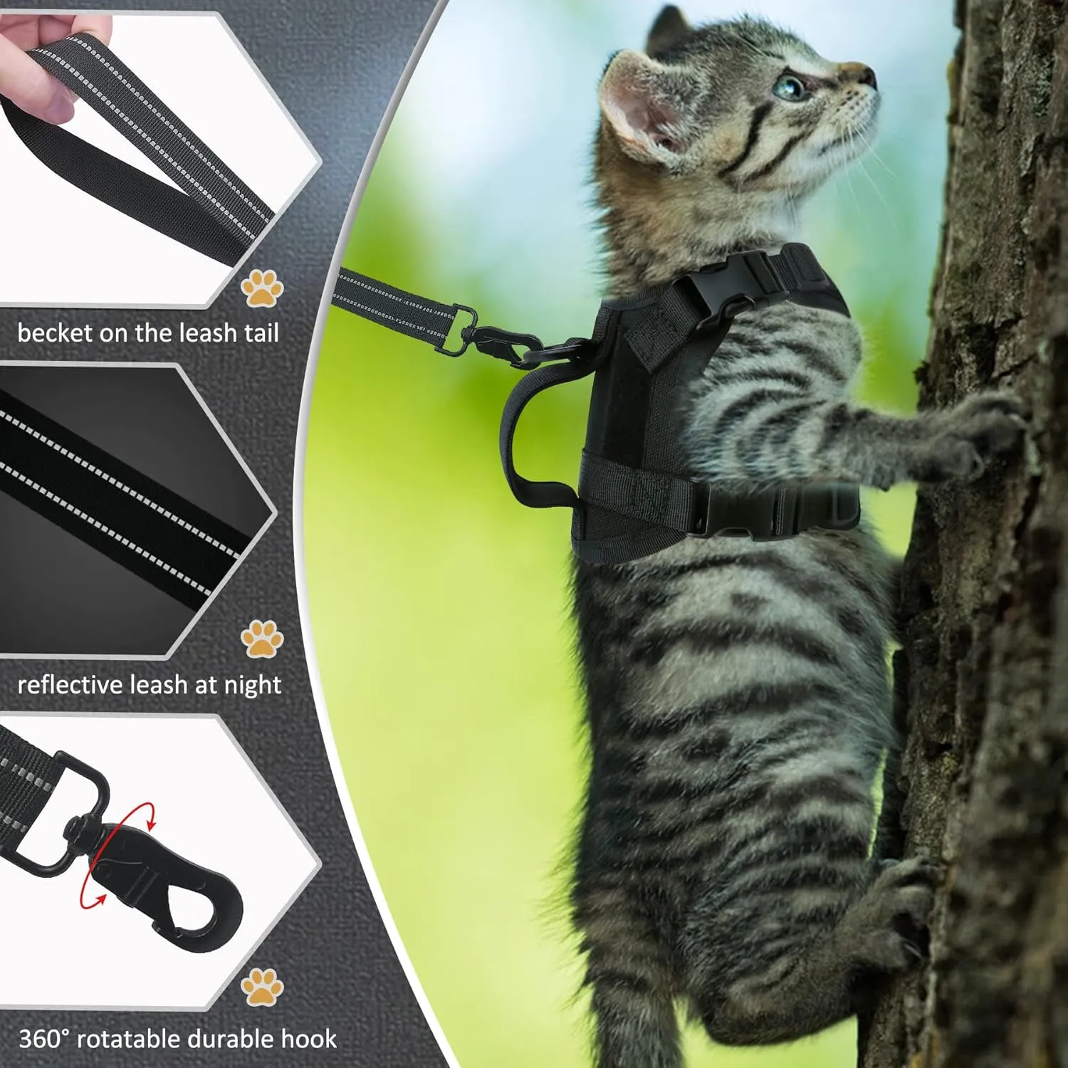 Cat Harness and Leash Set for Travel Training, no Pull Escape Soft Control Handle Tactical Vest for Puppy Kitten Small cat with ID tag,Adjustable snug Jacket Breathable air mesh Universal Anxiety