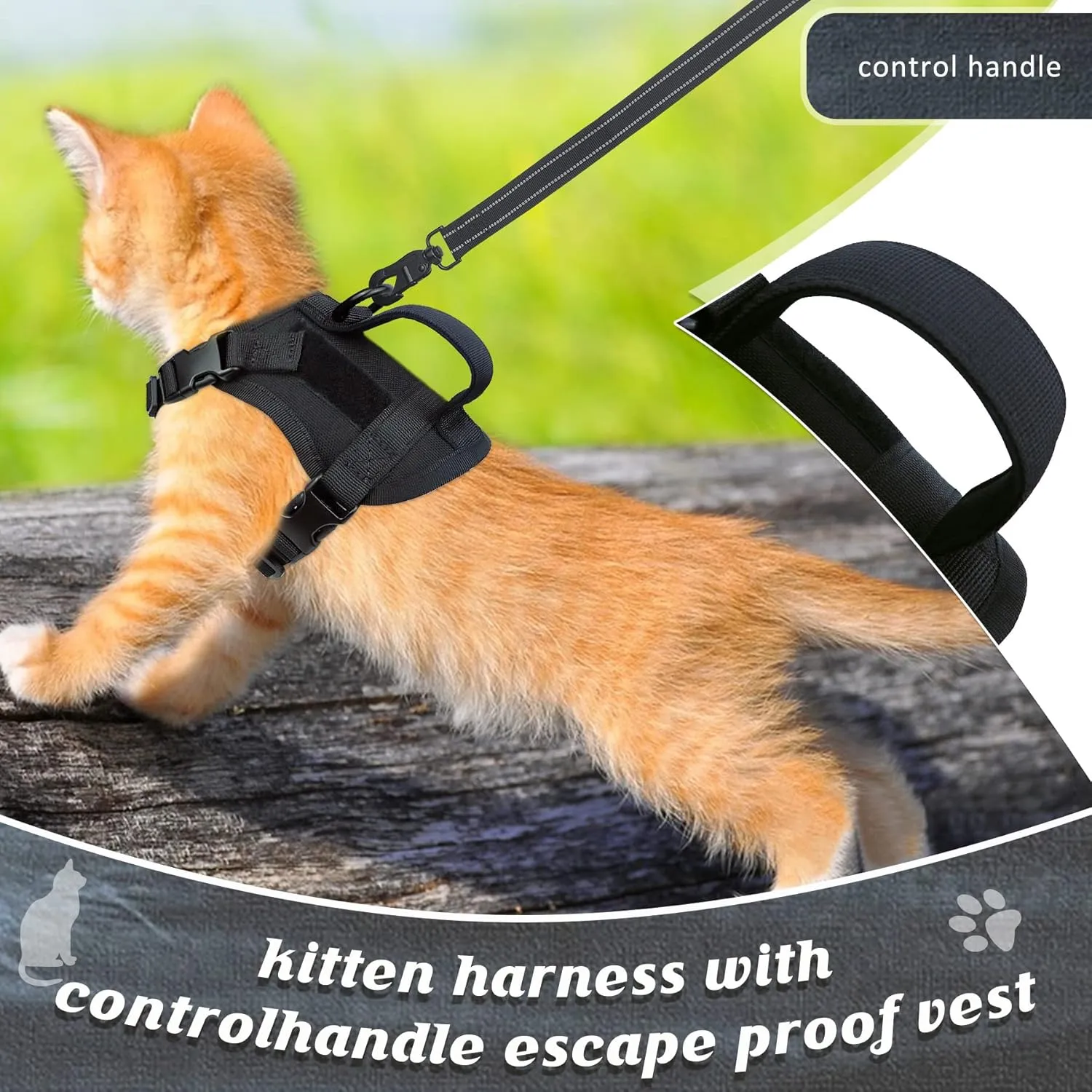 Cat Harness and Leash Set for Travel Training, no Pull Escape Soft Control Handle Tactical Vest for Puppy Kitten Small cat with ID tag,Adjustable snug Jacket Breathable air mesh Universal Anxiety