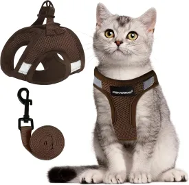 Cat Harness, Cat Leash and Harness Set for Walking Escape Proof, Harness for Small Cats/Small Dogs, Large Kitten/Puppy Harness and Leash, Harness for Cats S-XXL(Chocolate, Small)