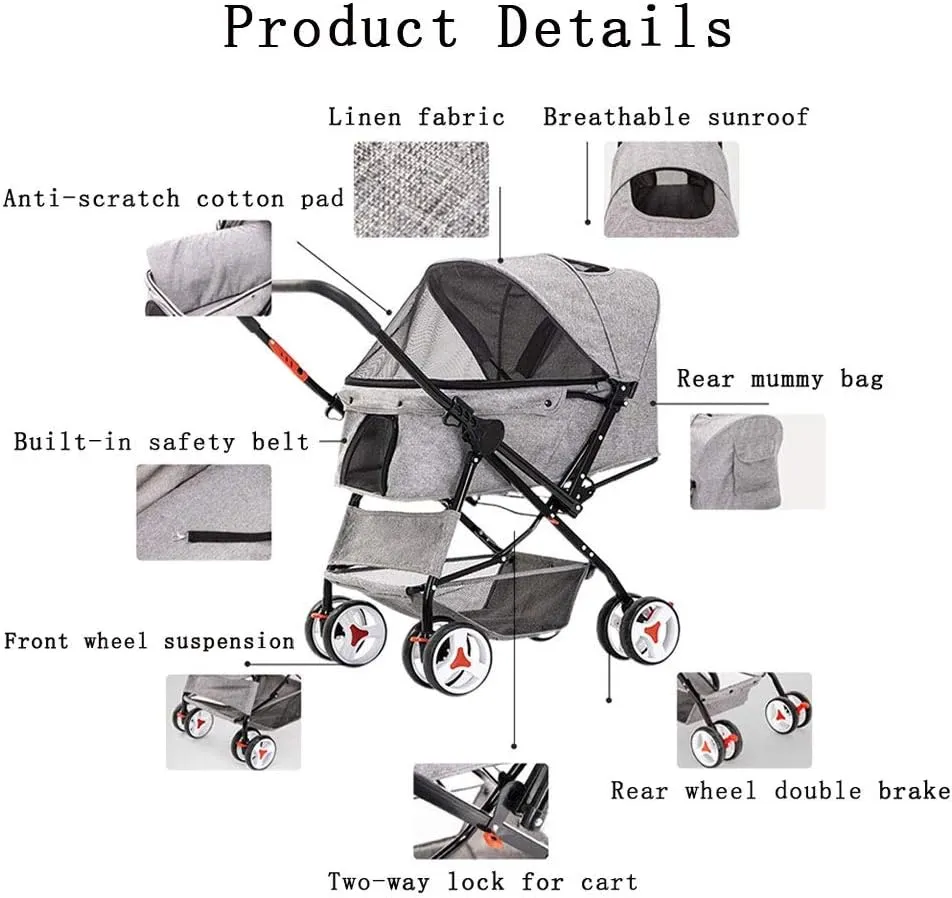 Cat/Dog Stroller Easy One-Hand Fold 4 Wheel Dog Strollers for Medium Small Dogs Reversible Push Handle Pet Stroller Puppy & Kitten Carrier Extended Cockpit (Red)