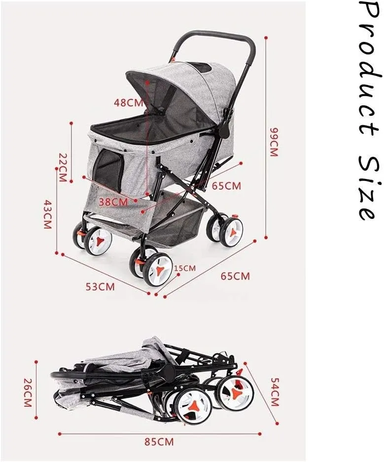 Cat/Dog Stroller Easy One-Hand Fold 4 Wheel Dog Strollers for Medium Small Dogs Reversible Push Handle Pet Stroller Puppy & Kitten Carrier Extended Cockpit (Red)