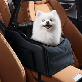Center Console Dog Car Seat - Suitable for Small Dogs and Puppies Up to 12 lbs,Portable Armrest Booster with Safety Belt, Easy-Clean Technical Cloth,Safety Leash,Storage Bag,Multi-Function Pet Carrier