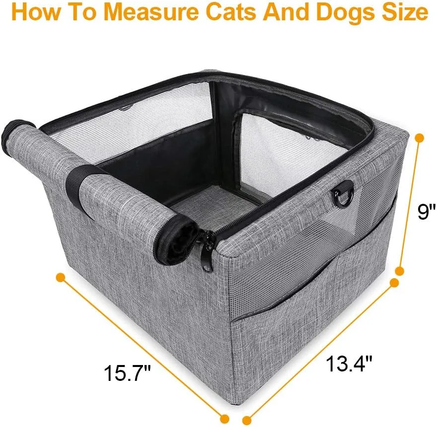 Collapsible Dog Cat Car Seat, Metal Frame Puppy Carrier for Small Medium Dog Pet up to 15 lbs
