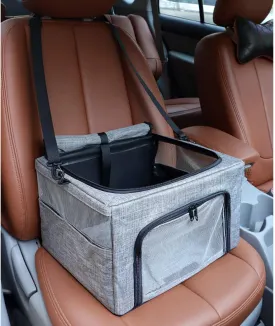 Collapsible Dog Cat Car Seat, Metal Frame Puppy Carrier for Small Medium Dog Pet up to 15 lbs