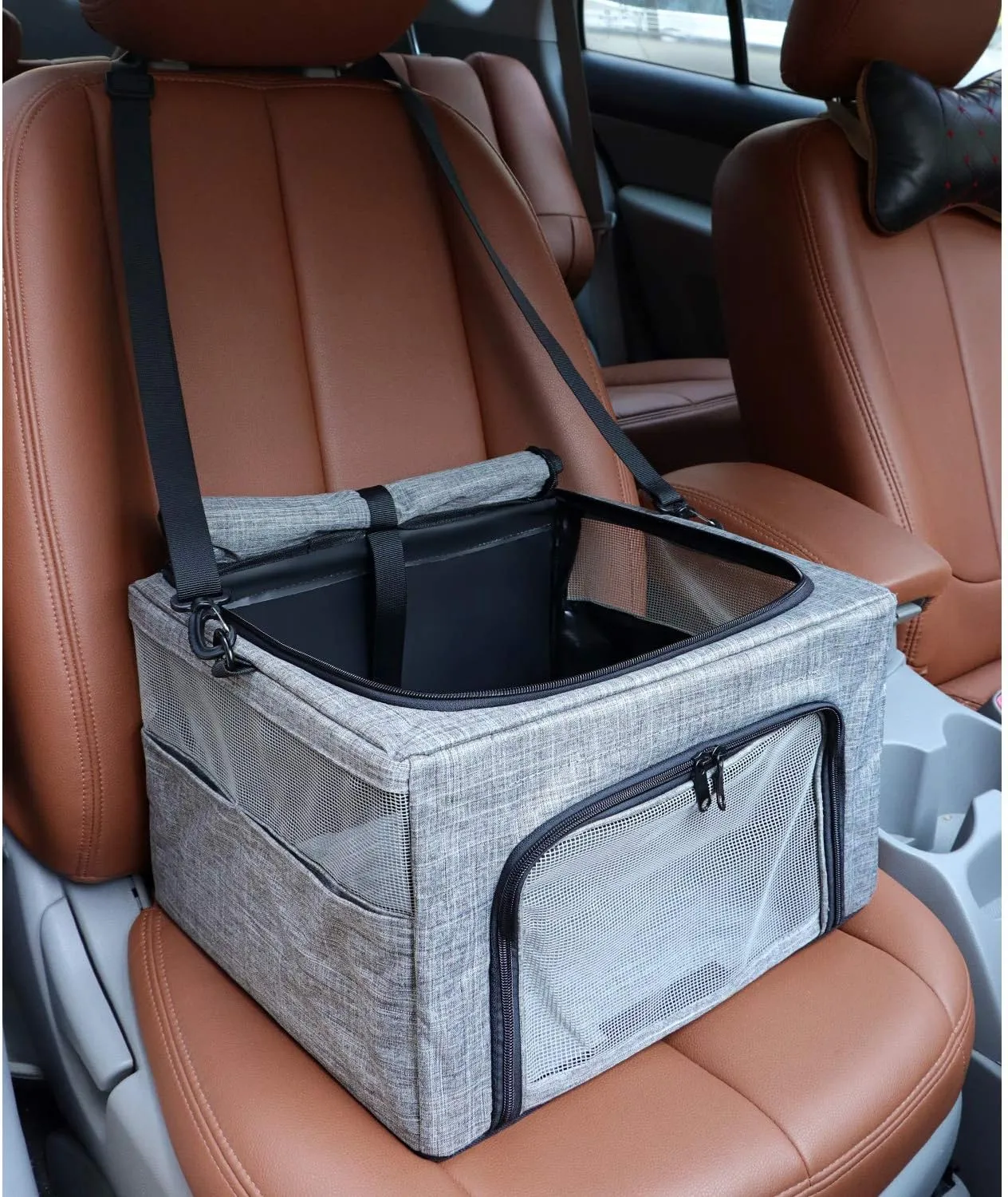 Collapsible Dog Cat Car Seat, Metal Frame Puppy Carrier for Small Medium Dog Pet up to 15 lbs